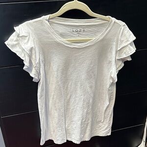 LOFT White Ruffle Sleeve Tee